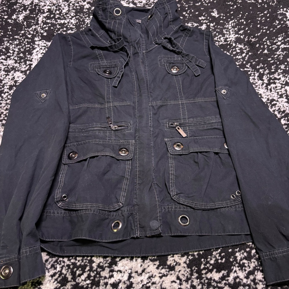 Maurices Womens Black Ripstop Utility Jacket Y2K Grunge Gorpcore M